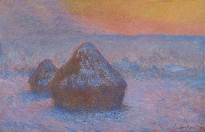 Stacks of Wheat (Sunset, Snow Effect) by Claude Monet, 1890–91